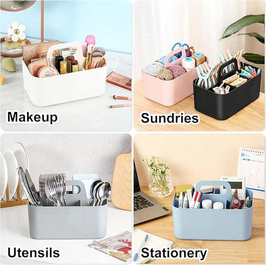 Multiuse Caddy Organizer with Handle - Stackable Plastic Tote Bin - Art Craft Supplies, Office, Desk, Stationery Pen Holder, Kitchen, Utensil, Makeup, Bathroom, Shower, Cleaning, Dorm Organizer -Black