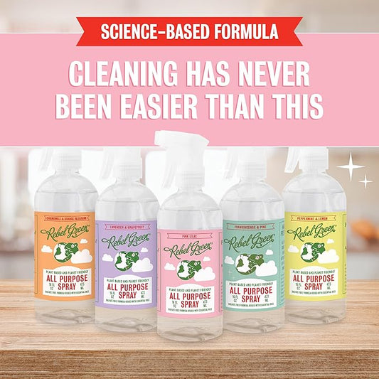 Rebel Green Natural All-Purpose Cleaning Spray - Plant-Based Multi-Surface Cleaner with Essential Oils for Kitchen, Bath, Countertops and More - Lilac Scent - 16 oz - 1 Pack