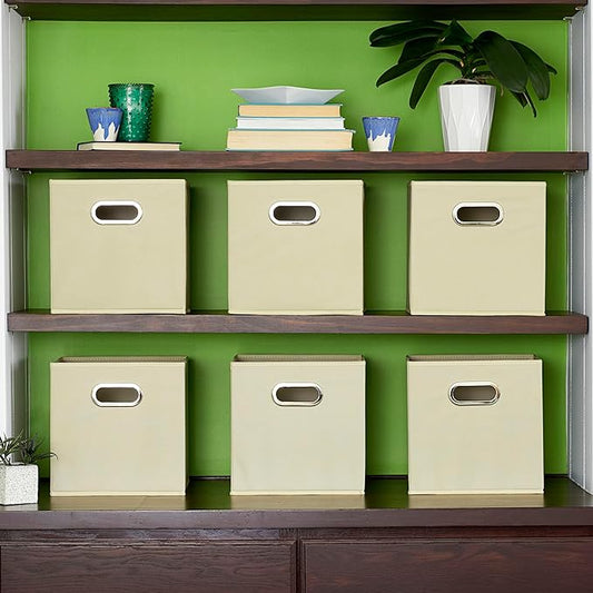 Household Essentials 82-1 Foldable Fabric Storage Bins |Set of 6 Cubby Cubes with Handles | Natural (Pack of 6)