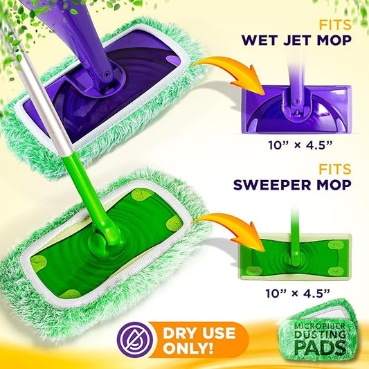 Floor Duster Refill Compatible with Swiffer WetJet (2 Pack) - Microfiber Mop Pads for Dusting Cloths - Reusable Replacements Mop Pads