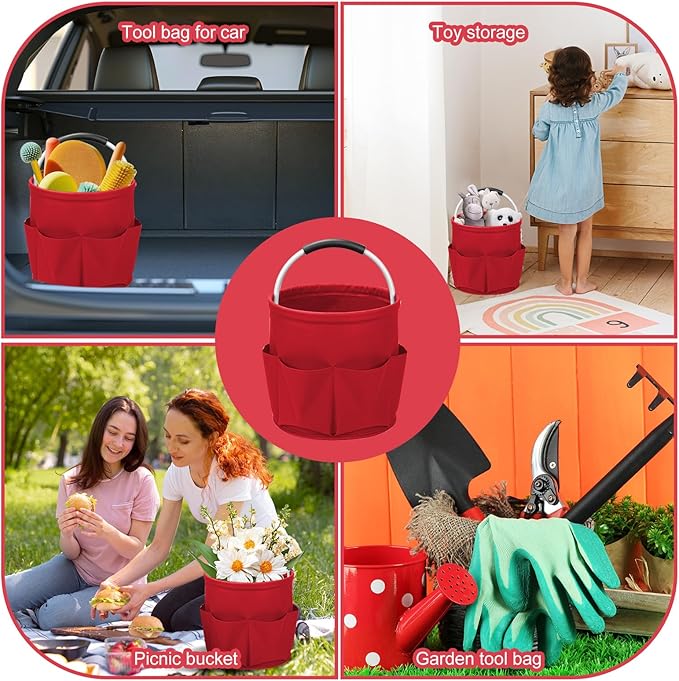 Cleaning Caddy for Cleaning Supplies,17L Cleaning Supply Caddy with Handle Foldable Cleaning Supplies Organizer Bucket Cleaning Products Organizers for Home, Garden (Red)