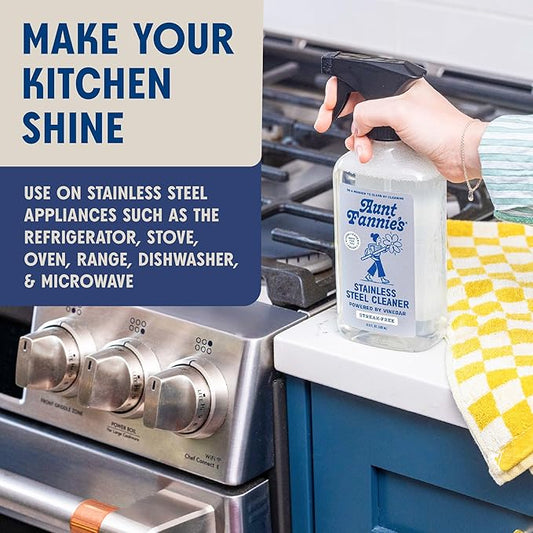 Aunt Fannie's Stainless Steel Spray Cleaner, Powered by Vinegar, Fingerprint and Residue Remover for Refrigerator, Dishwasher, Oven, Grill, Sink, Stovetop, and Other Appliances, Pack of 3