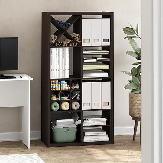 Furinno Cubicle Cube Insert, 9-Compartment Cube Organizer, Fits into Furinno Extra Thick Cubes, for Organizers and Storage, Black Dark Oak (Does not fit IKEA Kallax Shelving)