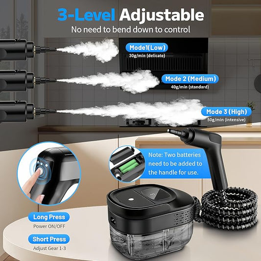 Pressurized Handheld Steam Cleaner 2500W, 54oz Large-Capacity Steamer with 3-Level Adjustable Steam, 15s Heat-Up & 15Pcs Accessories – for Car, Tile, Grout, Couch, Floor, Bed, Dirt, Furniture