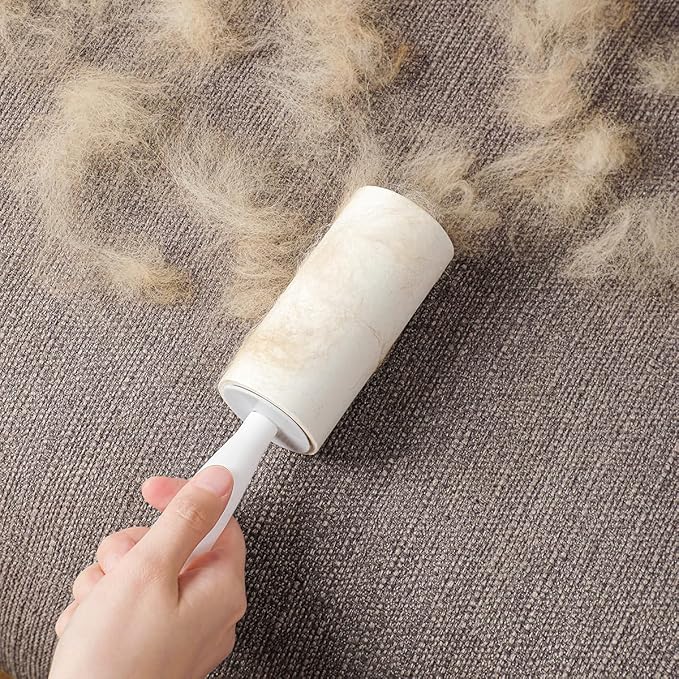 Lint Roller for Pet Hair Extra Sticky Lint Removal Roller with 3 Refills, Reusable Handle with 4 Sticky Rolls Total 240 Sheets (White Stick)