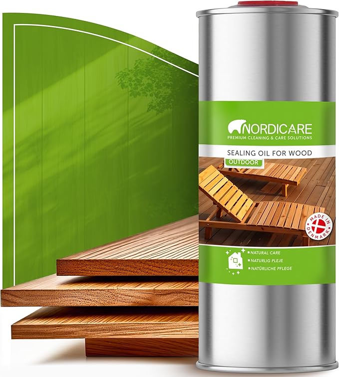Nordicare Sealing Wood Oil for Outdoor Garden Furniture - Teak Oil for Wood Outdoor Furniture - Suitable for All Outdoor Types of Wood, for Wood Exterior Protection - Easy to Apply 34 Oz