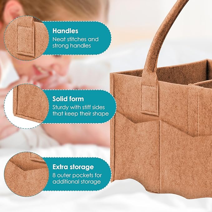 Cute Castle 2 Pack Diaper Caddy Organizer - Portable Baby Caddy Organizer with Handle, Nursery Storage Bin and Car Organizer for Girls, Boys - Baby Gift Basket - Caramel, Large