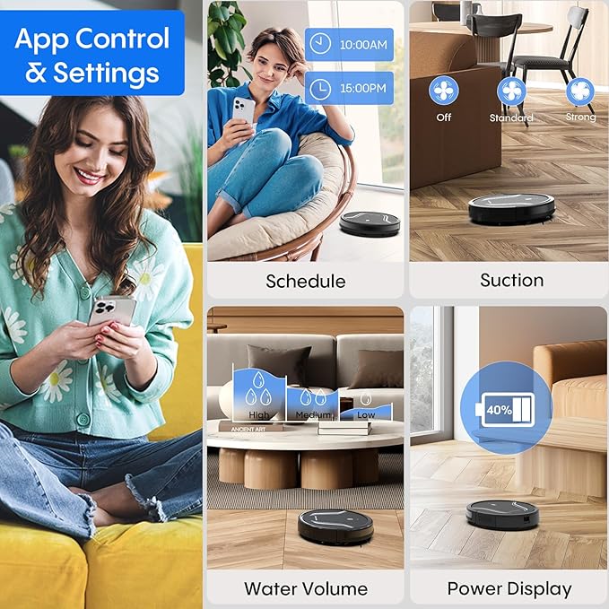 Bagotte Robot Vacuum and Mop, 5000Pa Suction, Easy Custom Smart Vacuum Robot, UItra Slim & Low Noise, Self-Charg, Remote/App/WiFi, Ideal for Hard Floor, Carpet, Pet Hair