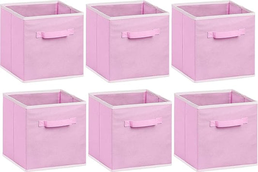Simple Houseware Foldable Cube Storage Bins, 11-Inch Pink, 6-Pack Fabric Cubes Organizer for Closet or Shelves