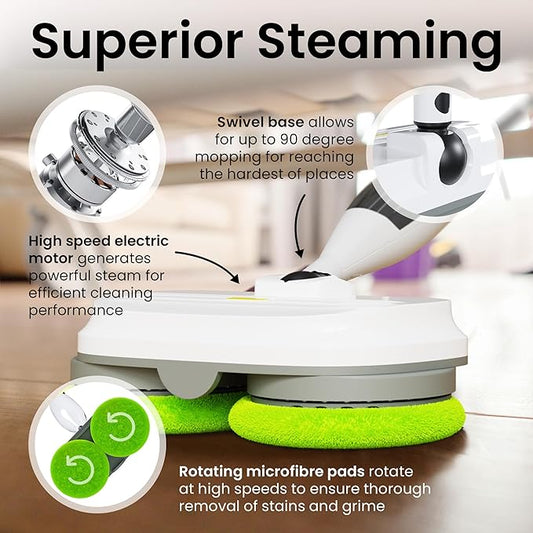 Electric Steam Mop – 15-in-1 Detachable Floor Scrubber with 3 Steam Modes – Electric Mop for Hardwood Floors, Kitchen Hoods & Worktops Cleaning