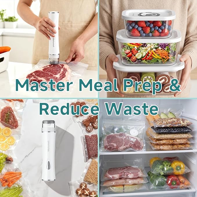 Compact Vacuum Sealer for Food (Vacuum Sealer Machine+3 Glass Vacuum Containers+30 Reusable Vacuum Bags),Powerful Handheld Vacuum Seal Machine,Seal Meal Saver,Portable Food Sealer,Easy-Clean