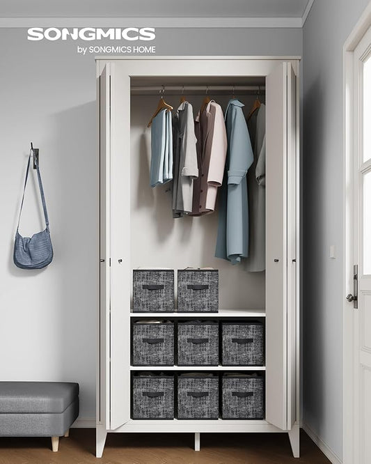 SONGMICS Storage Cubes, 10.2 x 10.2 x 11 Inches Non-Woven Fabric Bins with Double Handles, Set of 8, Closet Organizers for Shelves, Foldable, for Clothes, Ink Black UROB826B01