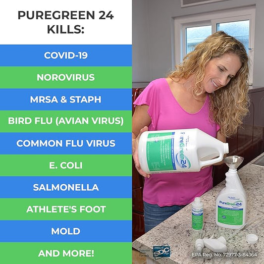 Safe & Effective Disinfectant. Kills Deadly Germs including RSV COVID-19 Norovirus MRSA Staph 2025 flu Contains no toxic chemicals odorless child & pet safe 1 gallon bottle ready to use