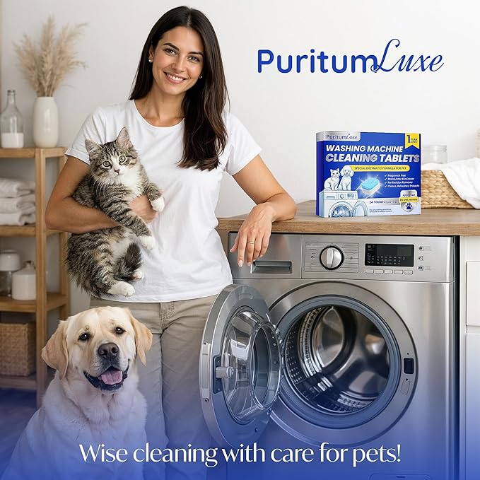 Washing Machine Cleaning Tablets to Remove Pet Fur, Odor, Grime Buildup – Deodorizing for HE, Front, Top Load Washers – Washing Machine Cleaner Tablets Safe for Septic Systems – 24 pcs