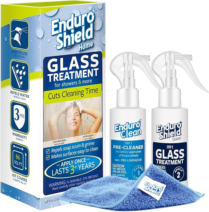 EnduroShield Glass Treatment Kit - Advanced Protection for Glass Surfaces - Repels Soap Scum, Grime & Dirt Without Harsh Chemicals - 4.2 fl oz