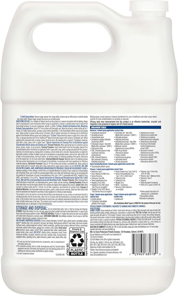 CLOROX Healthcare Bleach Germicidal Cleaner Refill, 128 Fluid Ounces (Package May Vary)