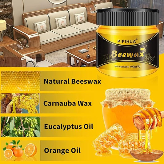 PIPIHUA Beeswax Polish and Conditioner for Wood Furniture - Waterproof & Restorer Wood Wax, Multipurpose Beeswax Furniture Polish and Cleaner for All Types and Colours(2Ă—100g with 4 Sponges)