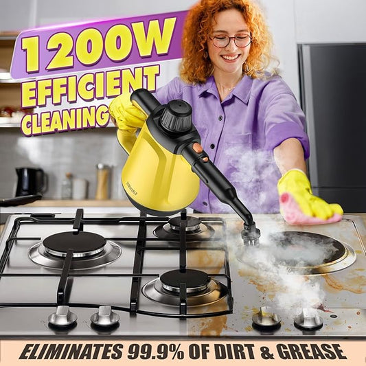 Natural Multi-Surface Handheld Steam Cleaner with 10 Accessories, 13.5OZ Pressurized Multipurpose On Demand Steam Cleaner for Home, Steamer for Cleaning Dirt, Grease, Grout, Tile, Windows, Couch, Car