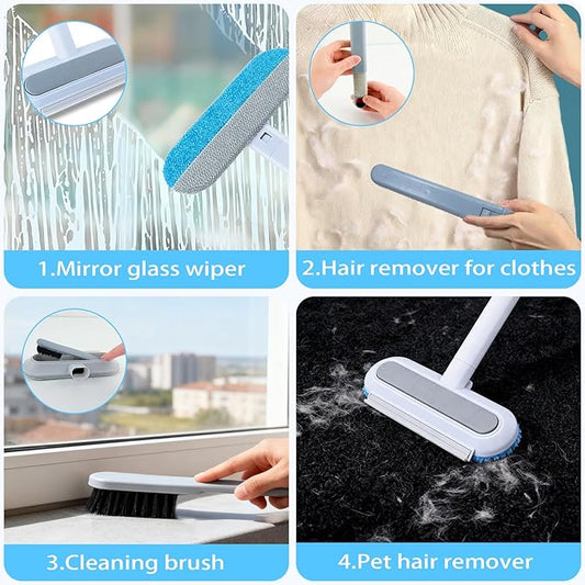 Morofme Multifunctional Pet Hair Remover Tool 4 in 1 Dog and Cat Fur Removal Brush Pet Hair Remover Adjustable Lint Brush Handle Fur Remover Water Scraper for Window Furniture Carpets Sofa Car Clothes