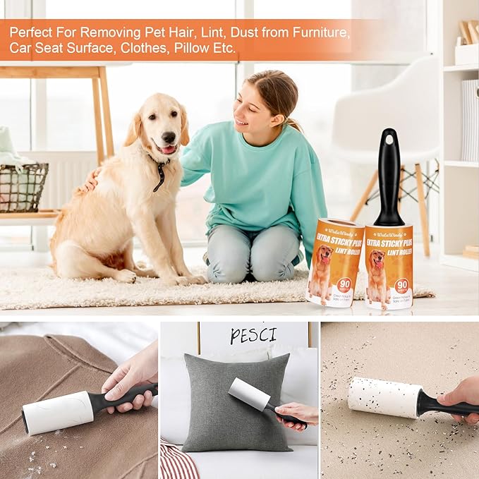 Lint Roller, Lint Roller for Pet Hair, Extra Sticky Lint Rollers Pet Hair Remover for Clothes, Work Great on Pet Hair Value Pack (2 Pack)