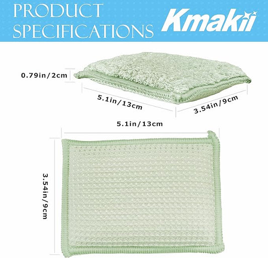 KMAKII Bamboo Kitchen Sponges Dish Sponge Super Absorbent Natural Dish Sponges, Green, Pack of 6
