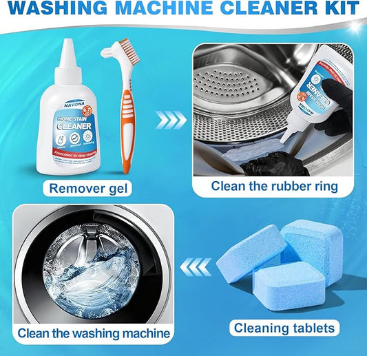 Navona 24 Pack Washing Machine Cleaner Tablets, Washer Cleaner Tablets Pro Set with Stain Remover Gel, Deep Cleaning for Odor, Limescale & Pet Hair, Works for Front Load & Top Load Washers