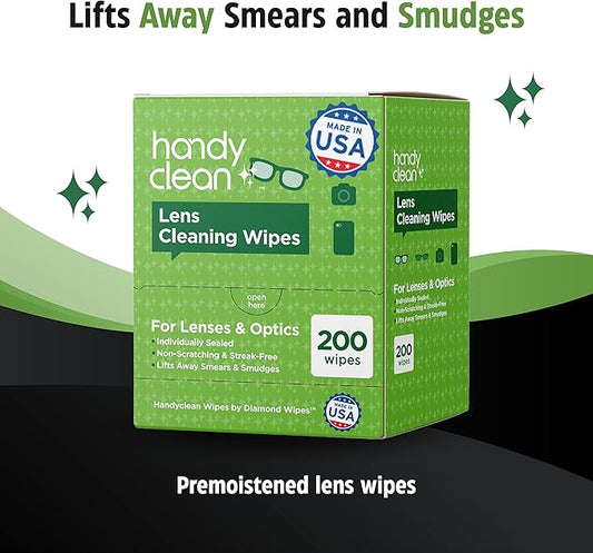HandyClean Pre-Moistened Lens Cleaning Wipes, Eyeglass Wipes, Screen Wipes, 200 ct of 6 x 5 inches Individually Packed Lens Cleaner Wipes