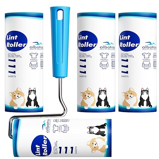 Large Surface Extra Sticky Lint Roller 6.3'', 444 Sheets Long Handle Pet Hair Removal, Dog and Cat Lint Remover for Clothes, Furniture, Carpet