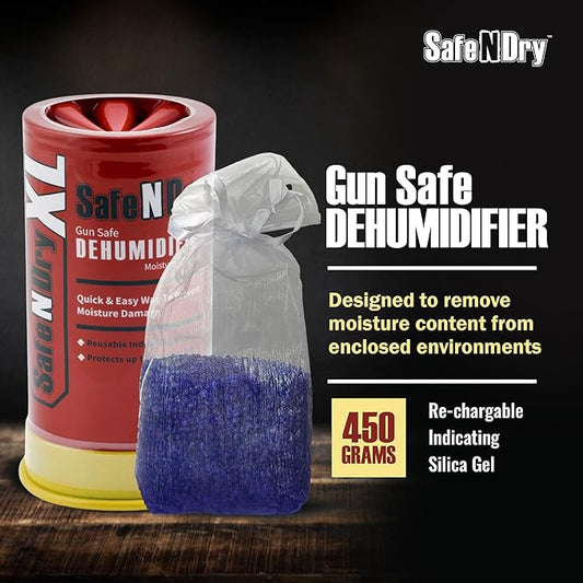 XL Gun Safe Dehumidifier - Portable Moisture Absorber, Prevents Corrosion, 450g Reusable Indicating Silica Gel Desiccant Canister for 60 Cubic Feet