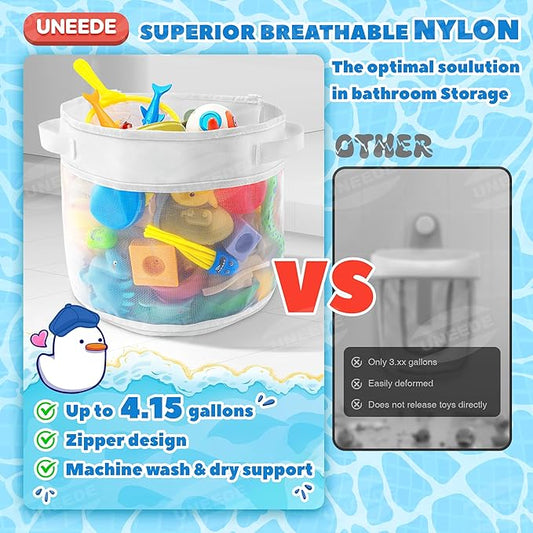 UNEEDE Bath Toy Organizer,4 Gallons Bathtub Toy Storage Organizer,Quick Access Bath Toy Holder For Bathtub,Baby Organizere,Quick Dry Baby For Tub,Mesh Shower Caddy