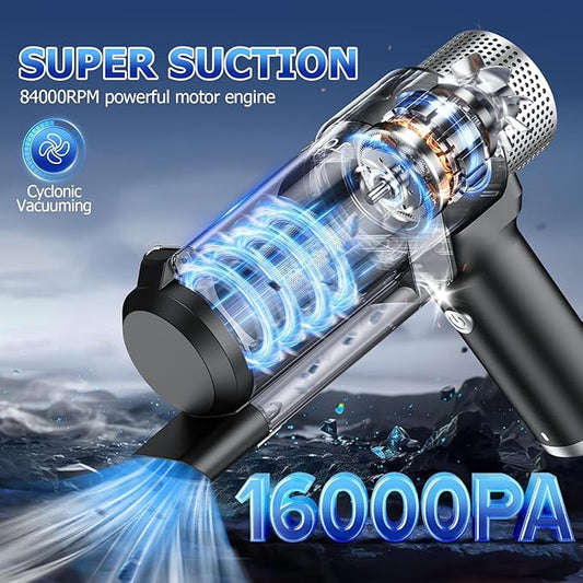 JONYJ Handheld Car Vacuum Cleaner Cordless, 16000PA Hand Held Vacuum Portable, 2 in 1 Air Duster and Mini Vacuum Cleaner Rechargeable with Led, Multi-Nozzles & Washable Filters for Home Office Car Pet