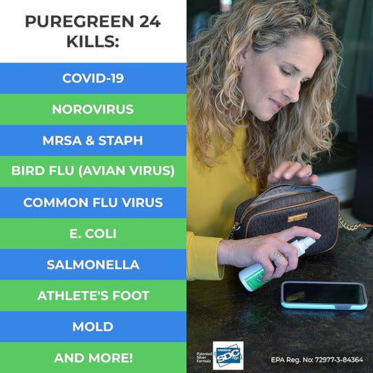 Safe & Effective Disinfectant. Kills Deadly Germs including RSV COVID-19 Norovirus MRSA Staph 2025 flu Bird flu Contains no toxic chemicals odorless child & pet safe 1 4oz spray bottle