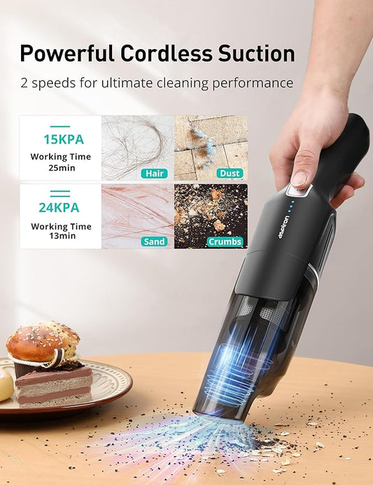 Aspiron Cordless Handheld Vacuum, 24KPA Powerful Car Vacuum, 2-Speed, 2 Charging Methods, Wireless Charger, Ergonomic Handle, Portable Rechargeable Vacuum Cleaner for Car, Home, Black Green