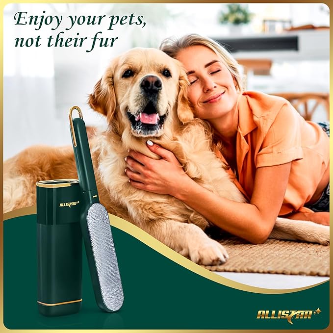 Pet Hair Remover, Lint Remover, Lint Brush for Clothes, Furniture, Carpets, Car Seats. Cat Hair Remover. Dog Hair Remover Laundry. Double-Sided. Reusable. Self-Cleaning Base. ALLISTAR (Forest Green)