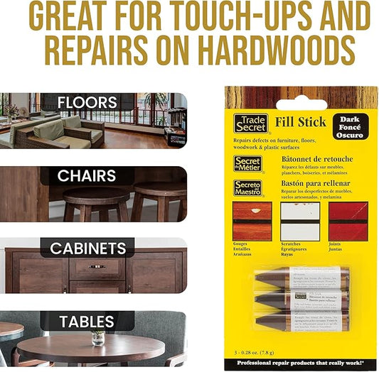 Wood Scratch Repair Fill Stick for Dark Surfaces (Set of 3), Great for Touch-Ups and Repairs on Hardwoods Floors, Furniture, Cabinets and Plastic Surfaces.