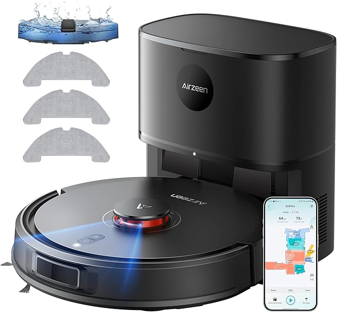 Robot Vacuum and Mop, 5000Pa Suction Self-Emptying Robot Vacuum Cleaner, Laser Navigator with Smart Mapping Robotic Vacuums, Schedule,150Mins Runtime, App Alexa Control for Carpet/Pet Hair,Q10 pro