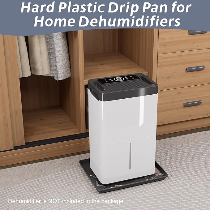 Flamorrow Dehumidifier Mat, Hard Plastic Drip Pan for Home and Basement Dehumidifiers, Dehumidifier Tray with Raised Edge for Leaks, Prevents Water from Pooling Underneath, Black, 17"x12.5"