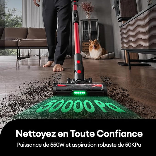 Ultenic Cordless Vacuum Cleaner, 550W/50Kpa, 60Mins Runtime, Stick Vacuum Cordless with 180°Bendable Wand, Anti-Tangle Brush, Vacuum Cleaners for Home/Pet Hair/Carpet/Floor (Red)
