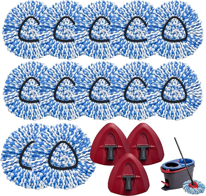 Spin Mop Head Replacement Compatiable with Oceda RinseClean 2-Tank System,12 Microfiber Mop Refills 3 Mop Base kit for Oceda RinseClean,Machine Washable,Easy to Replace Deep Cleaning