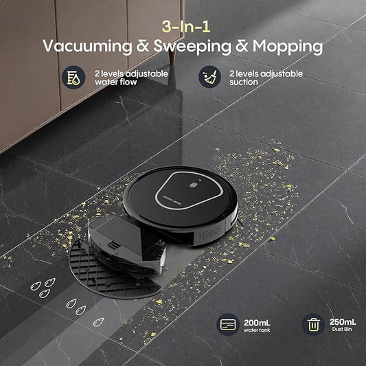 Bagotte Robot Vacuum and Mop Combo, 3-in-1 Robotic Vacuum Cleaner, 5000Pa Strong Suction with Auto Recharging,Tangle Free, Timing Function, App/WiFi/Voice/Remote for Hard Floor and Pet Hair