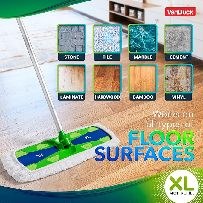 VanDuck Extra Large Cotton Mop Pads Compatible with Swiffer XL Mop - X-Large Wet and Dry Pads Refill, 2-Pack (Handle is Not Included)