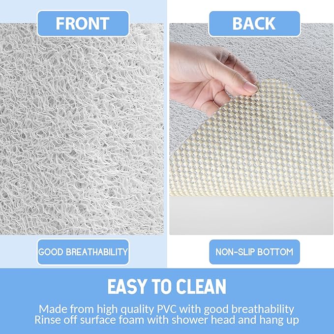 Non-Slip Bathtub Mat, Anti Slip Shower Mat, Fast Drying Bathtub Mats, Foot Scrubber Mat, Anti Slip Mat for Tub, Floor, Bathroom, Kitchen, Home, Hotel (White 40"×28")