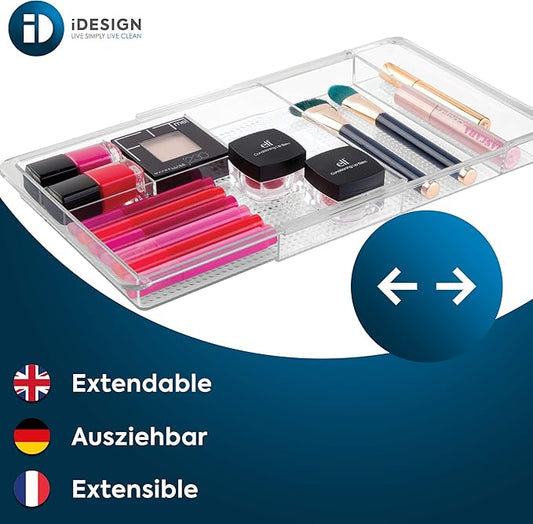 iDesign Expandable Vanity Drawer Organizer, The Clarity Collection – 11.25” to 18.5”, Clear (Pack of 6)
