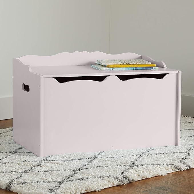 Amazon Basics Kids Wooden Toy Storage Chest with Safety Lid, Spacious Organizer for Bedroom, Gray, 30" x 18" x 19"