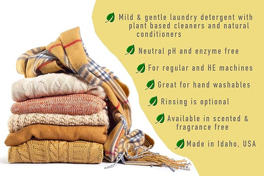Outback Gold Wool Wash, 16 Oz, HE Compatible, Plant Based, Unscented, Fragrance Free, Neutral pH Laundry Detergent for Wool, Cashmere, Silk, Sheepskin, Baby Items, Mild and Enzyme Free, Made in USA