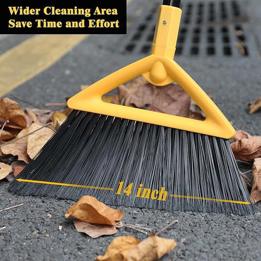 Heavy Duty Commercial Broom, Upgraded Angle Broom for Sweeping Indoor and Outdoor, Perfect Yellow Broom of Kitchen, Garage and Courtyard, Livingroom