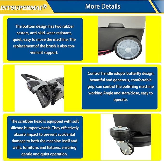 INTSUPERMAI Industrial Floor Scrubber Commercial Auto Floor Scrubber Machine 17" Brush - 173RPM Auto Scrubbing Machine with Dual 25L Water Tanks | 18m Cord for Concrete/Tile/Carpet Cleaning 110V