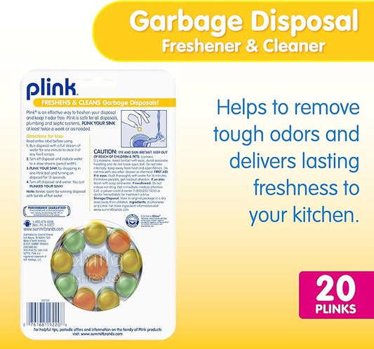 Plink Garbage Disposer Freshener and Cleaner, Sink Disposal Odor Eliminator, Quick and Easy-to-Use Capsules, Septic-Friendly, Citrus Scents, 20 Count Package