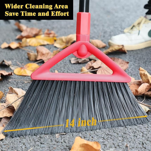 Heavy Duty Broom of Outdoor and Indoor, 4 Packs Upgraded Commercial Angle Brooms, Perfect Red Broom of House,Kitchen, Garage, Courtyard, Concrete
