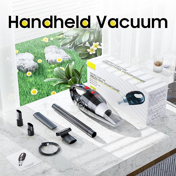 Rechargeable Powerful Handheld Vacuum Cleaner - Lightweight & Low Noise Cordless Vacuum Cleaner Hand Held, Quickly Clean Dust/Hair with Strong Suction